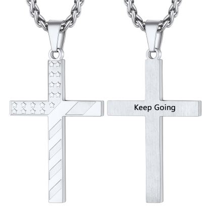 Patriotic American Flag Cross Pendant Necklace for Men Women
