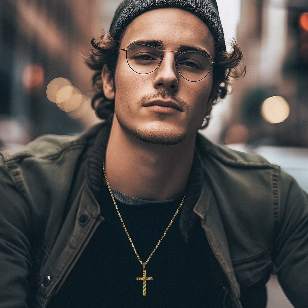 Patriotic American Flag Cross Necklace for Men Women 