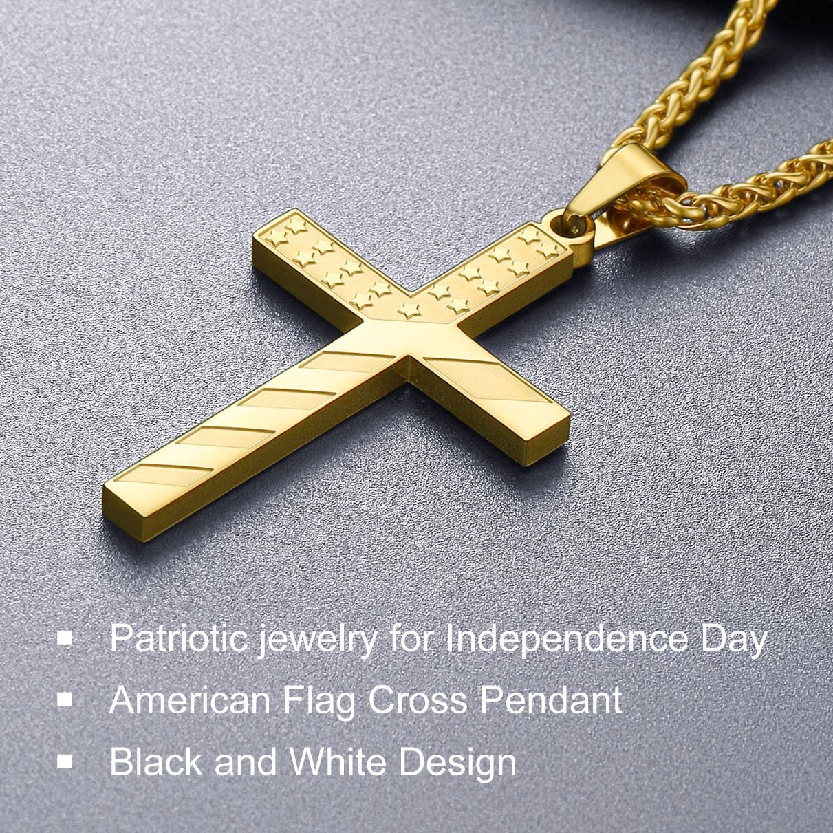Patriotic American Flag Cross Pendant Necklace for Men Women detail