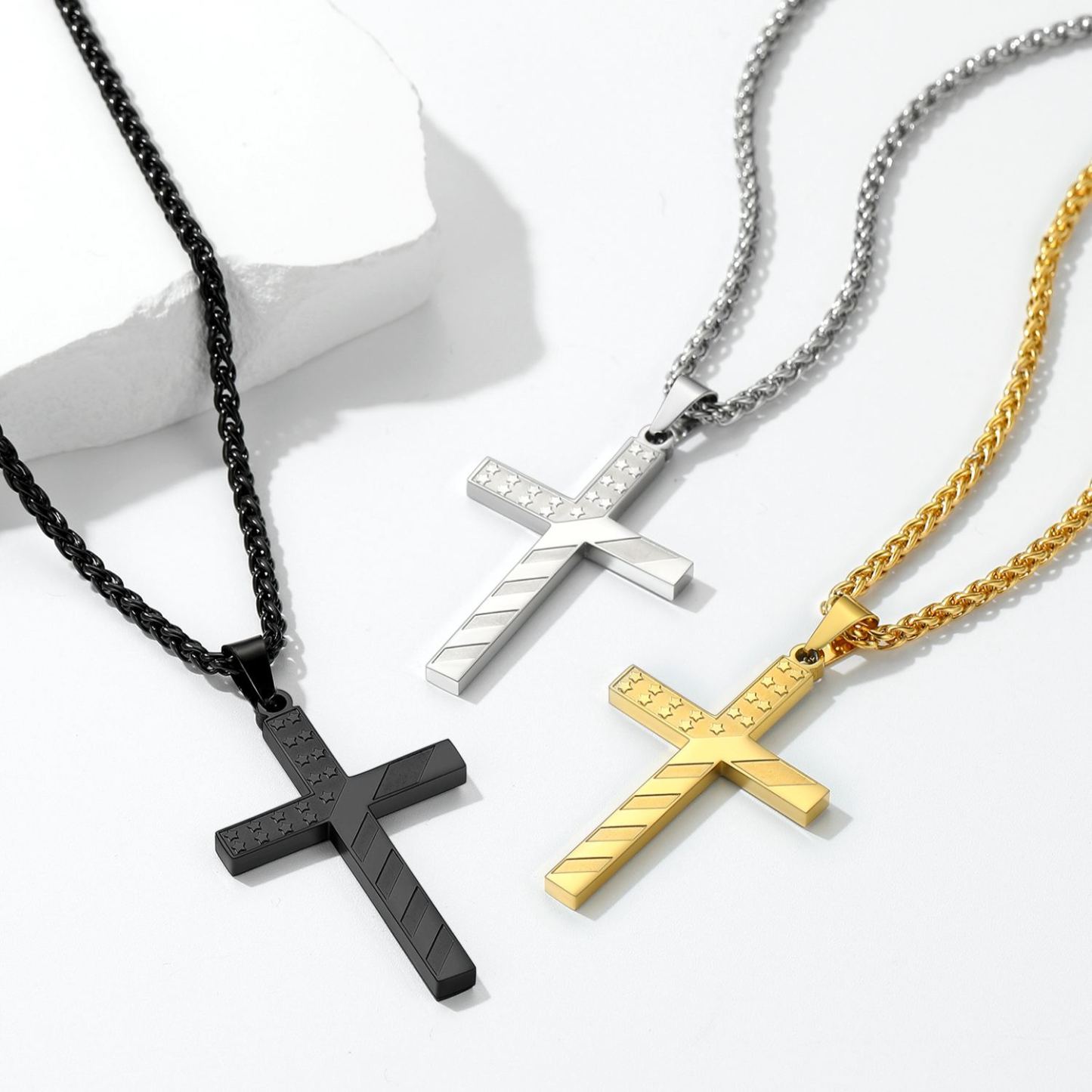 Patriotic American Flag Cross Pendant Necklace