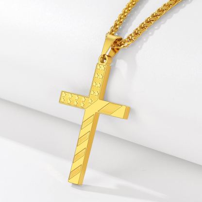 Patriotic American Flag Cross 4th july Pendant Necklace