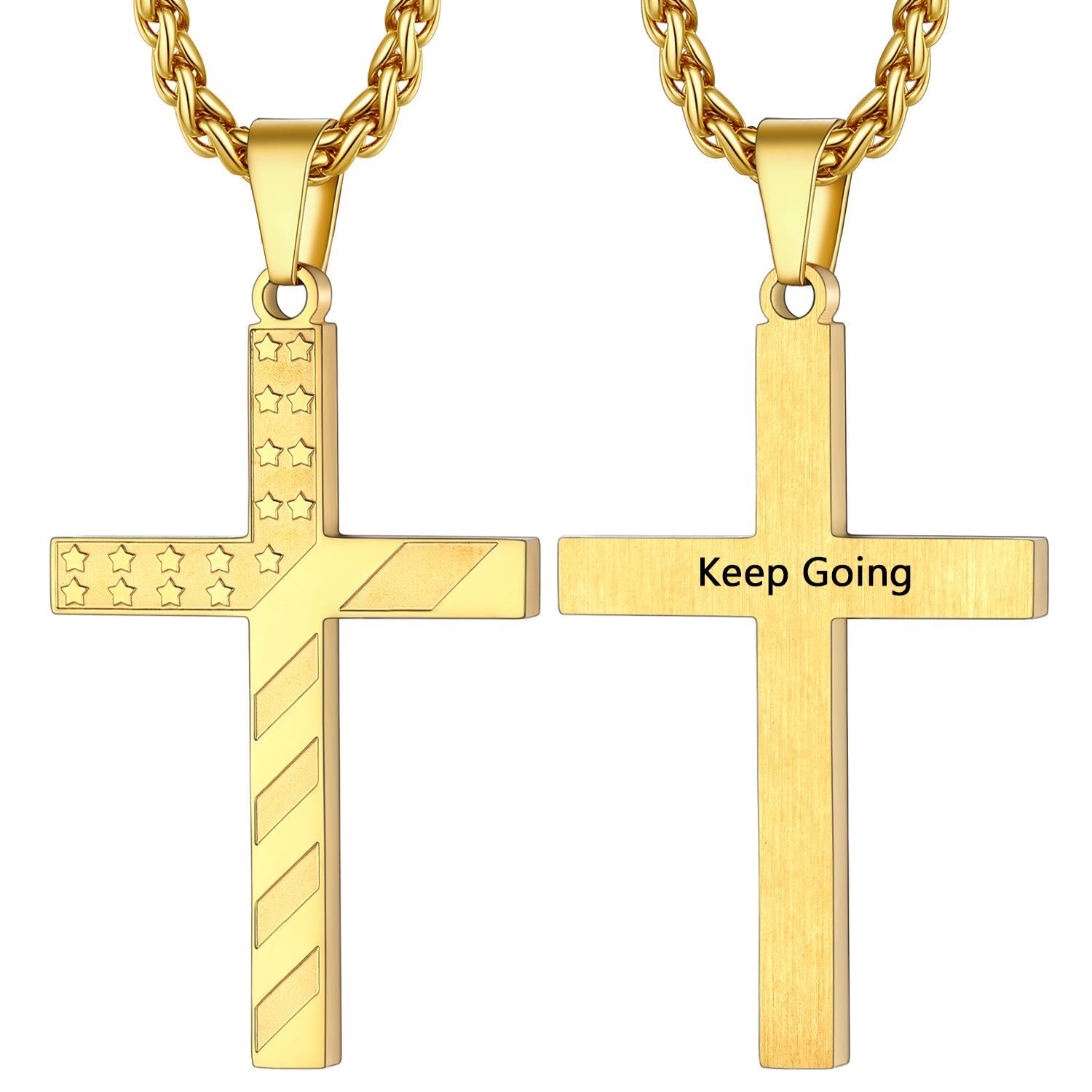 Patriotic American Flag Cross Pendant Necklace for Men Women