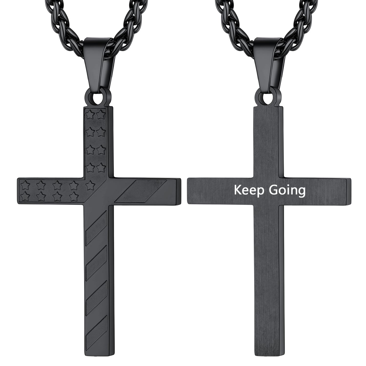 Patriotic American Flag Cross Pendant Necklace for Men Women