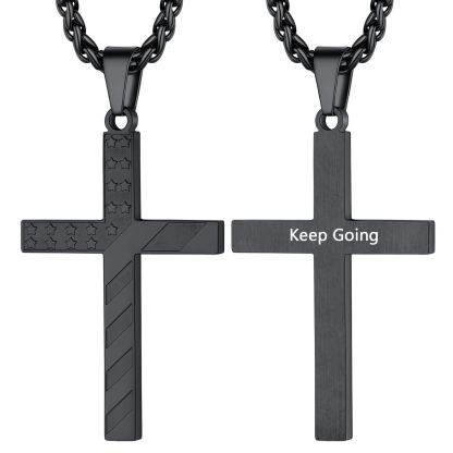 Patriotic American Flag Cross Pendant Necklace for Men Women