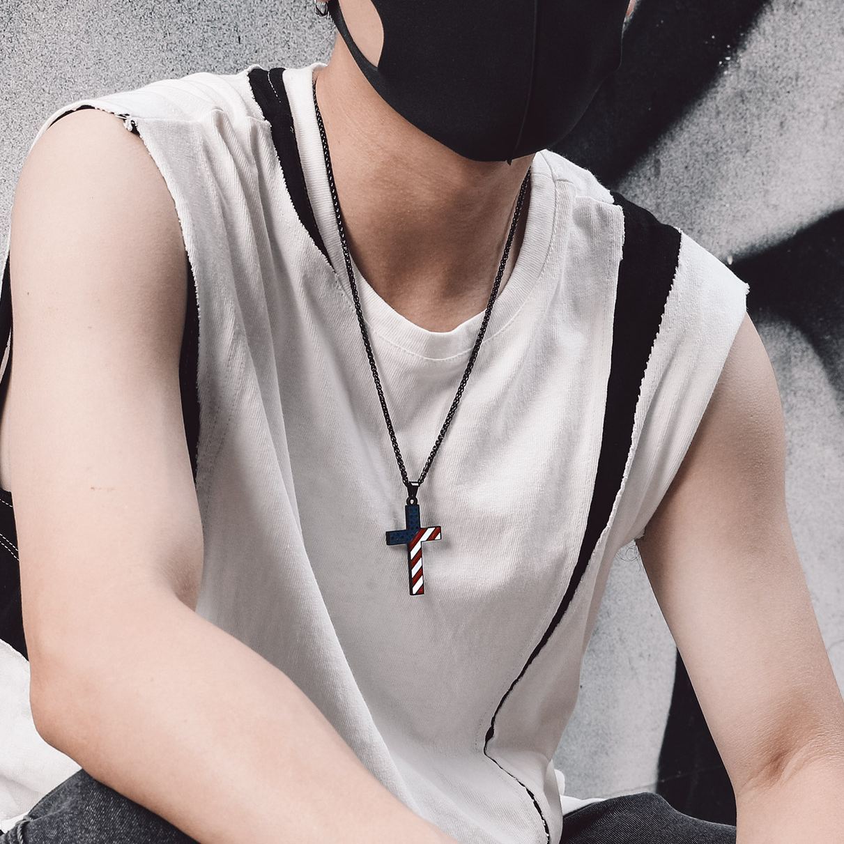 American Flag Cross Pendant Necklace for Men Women patriotic necklace