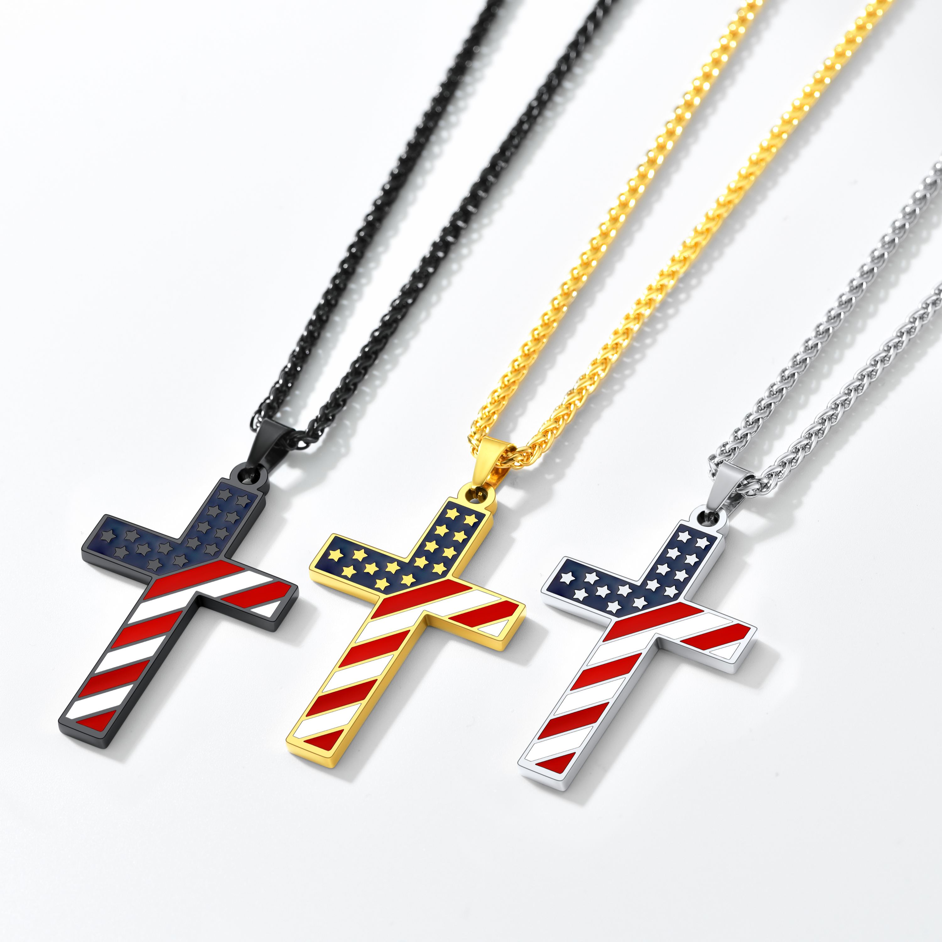 American Flag Cross Pendant Necklace
