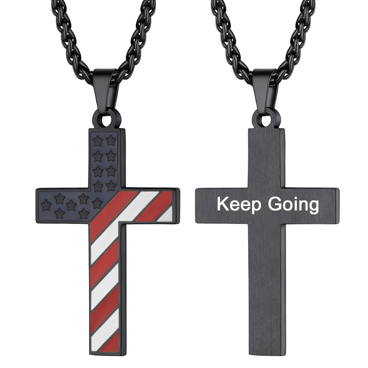 American Flag Cross Pendant Necklace for Men Women