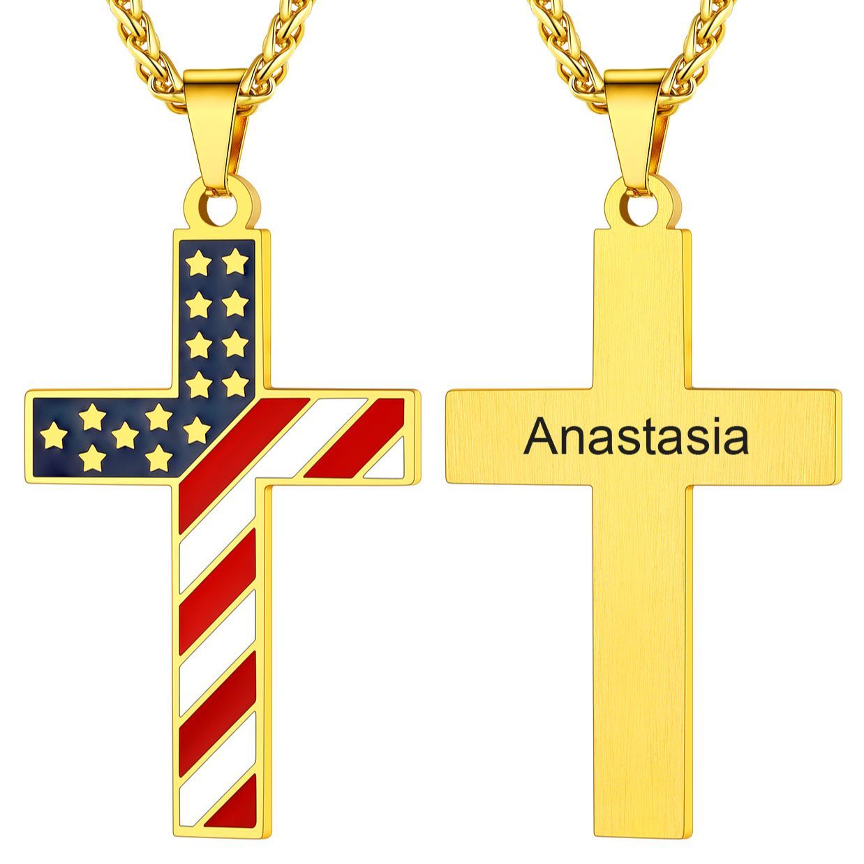American Flag Cross Pendant Necklace for Men Women