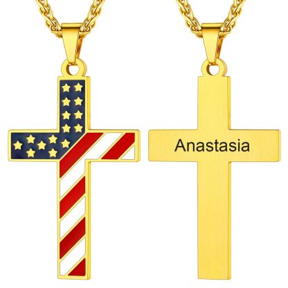 American Flag Cross Pendant Necklace for Men Women