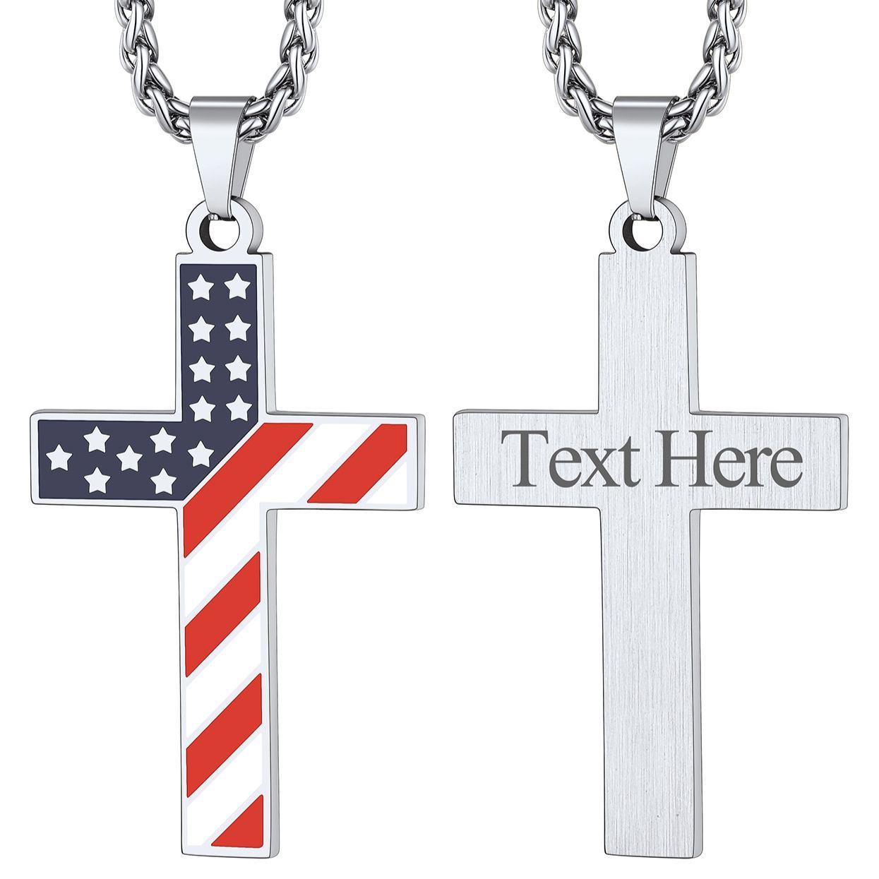 American Flag Cross Pendant Necklace for Men Women