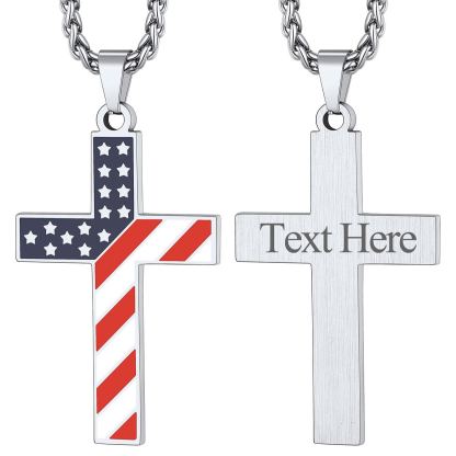 American Flag Cross Pendant Necklace for Men Women