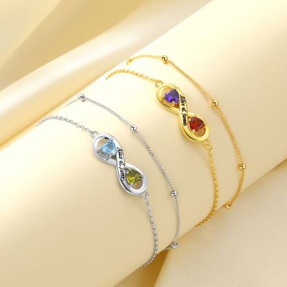Custom Engraving Birthstone Infinity Anklet in different colors