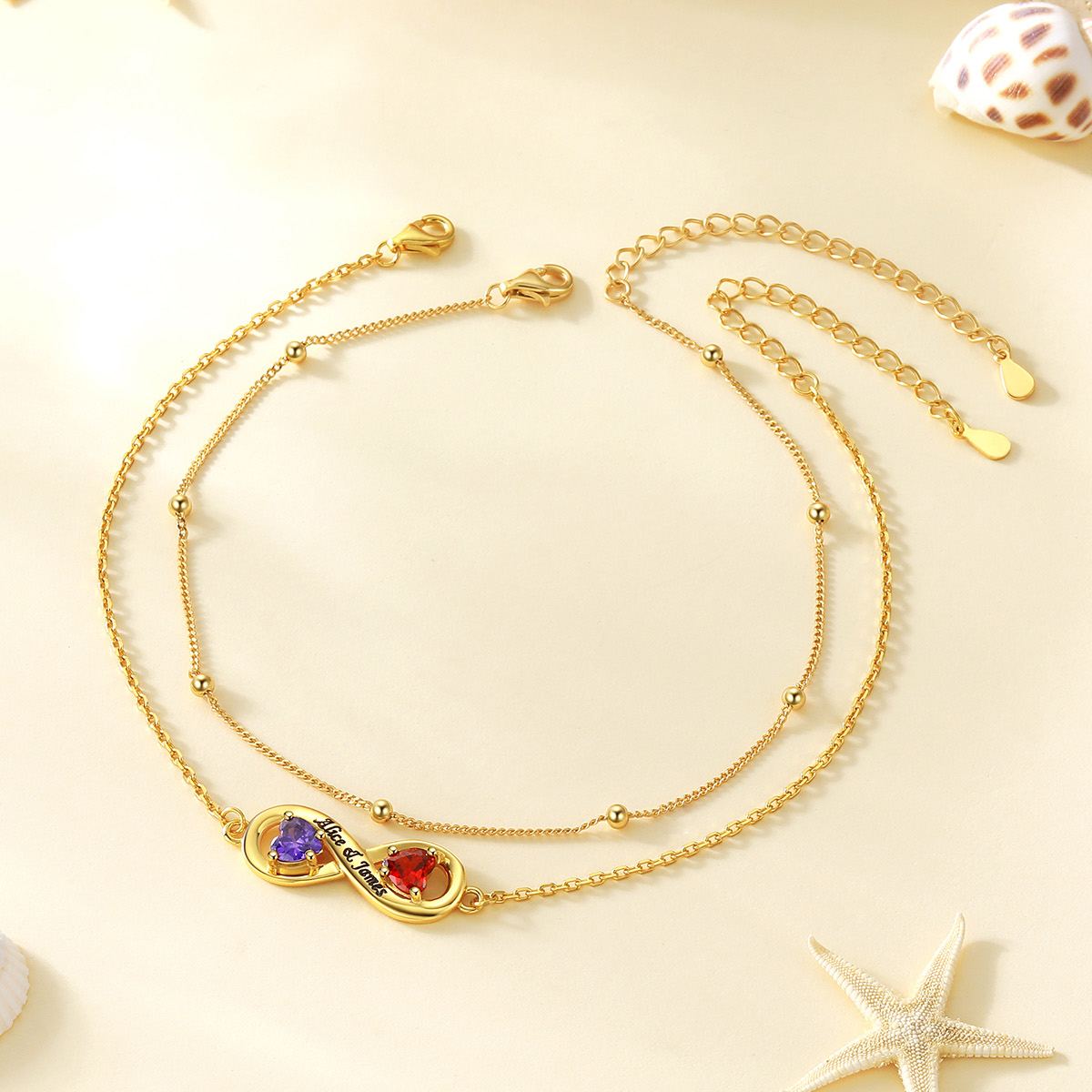 Custom Engraving Birthstone Infinity Anklet 