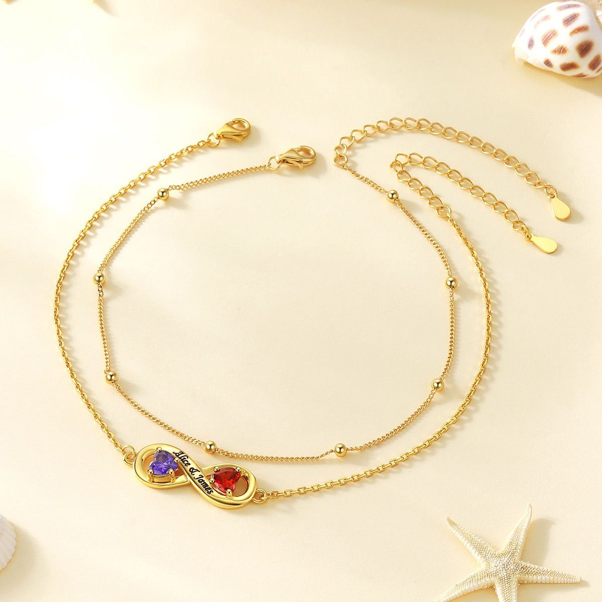 Custom Engraving Birthstone Infinity Anklet 