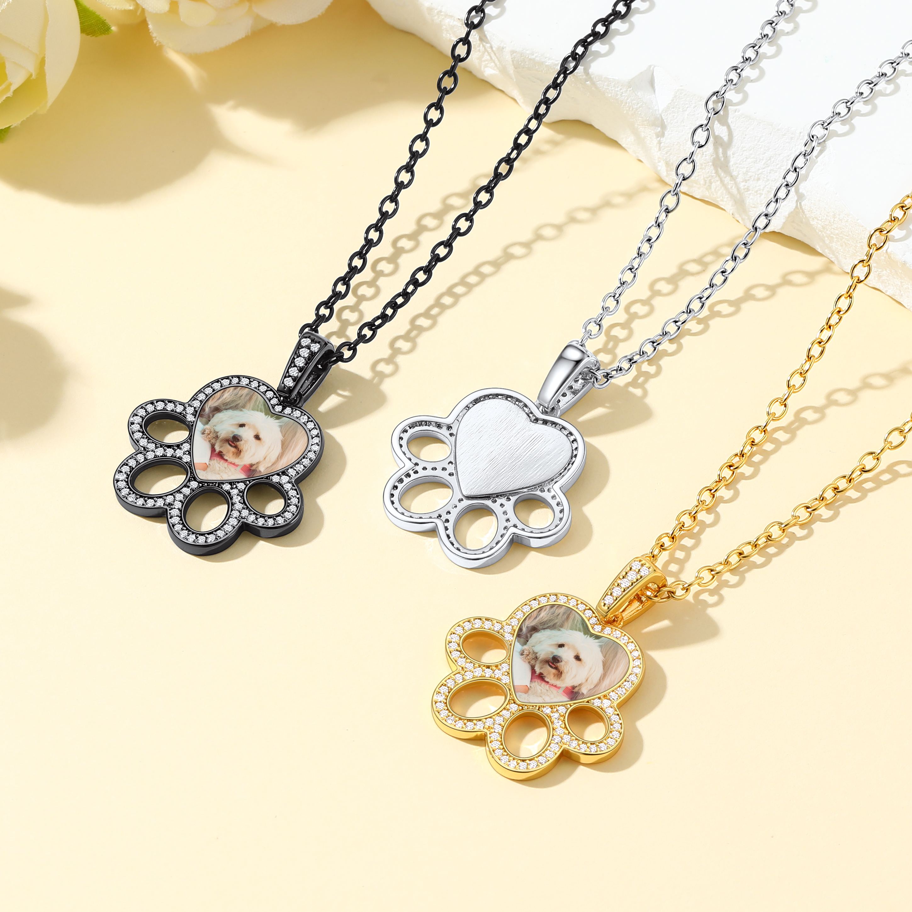 Personalized Dog Paw Photo Pendant Necklace in different colors 