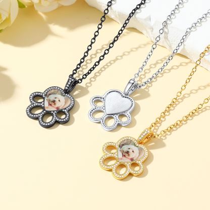 Personalized Dog Paw Photo Pendant Necklace in different colors 