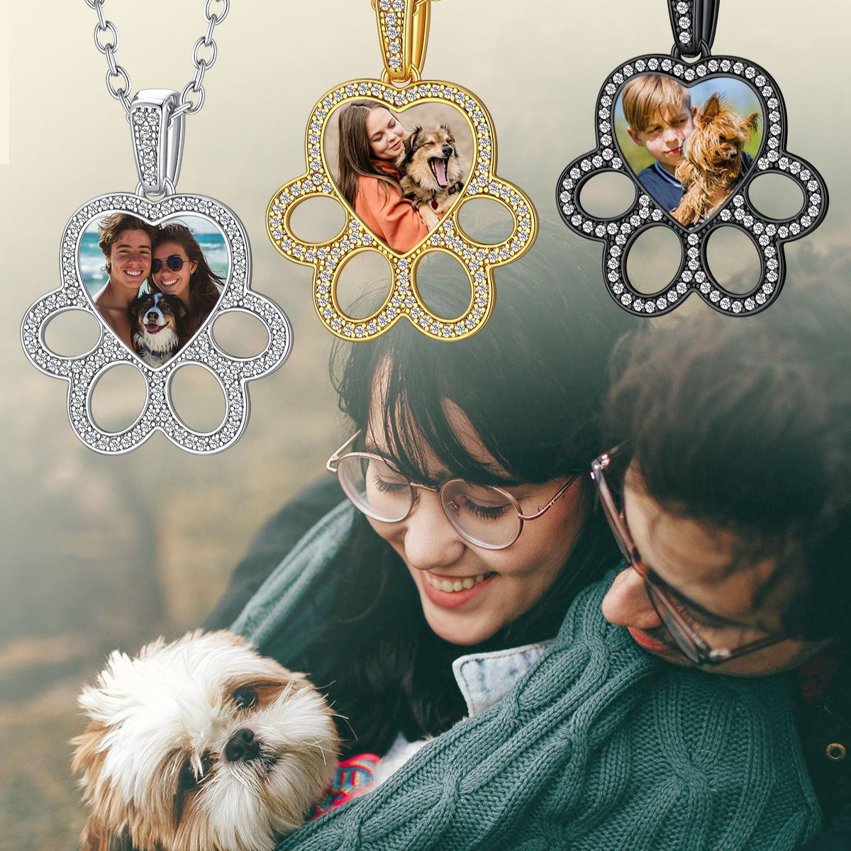 Personalized Dog Paw Photo Pendant Necklace for pet lover
