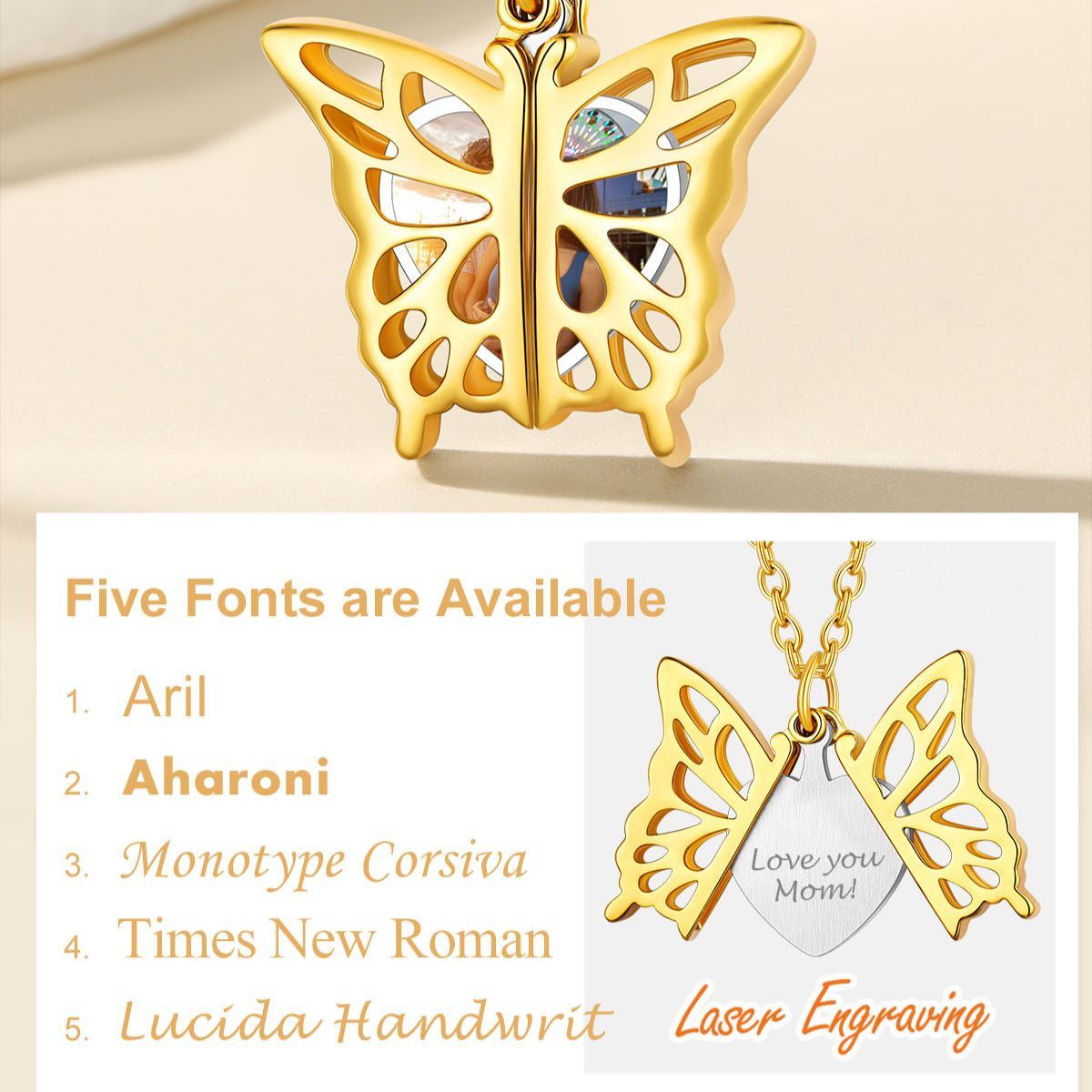 Personalized Hollow Butterfly Photo Necklace for Women detail