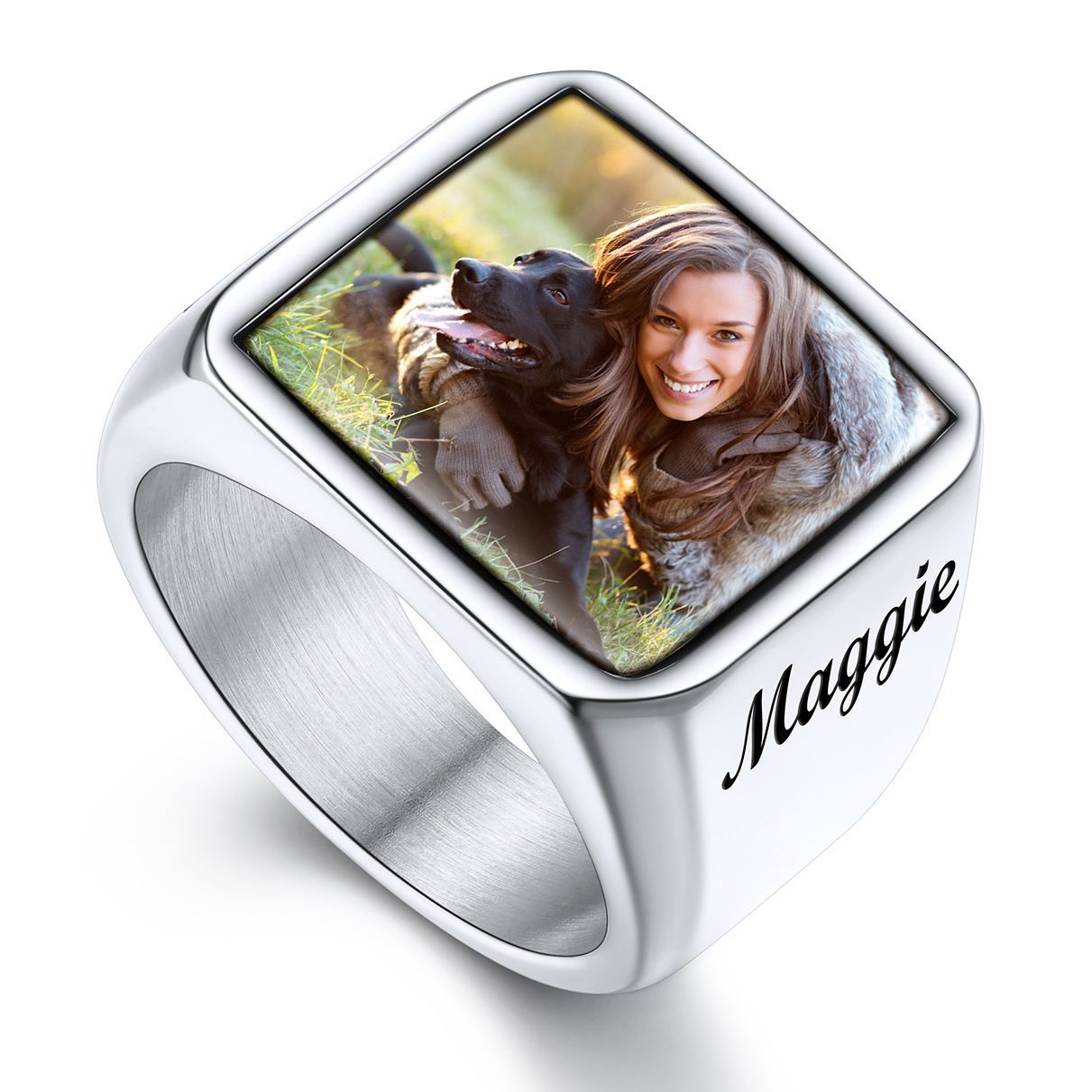 Personalized Picture Signet Rings with Names for Men