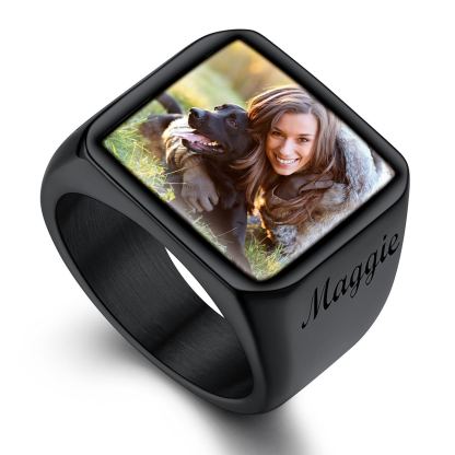 Personalized Picture Signet Rings with Names for Men