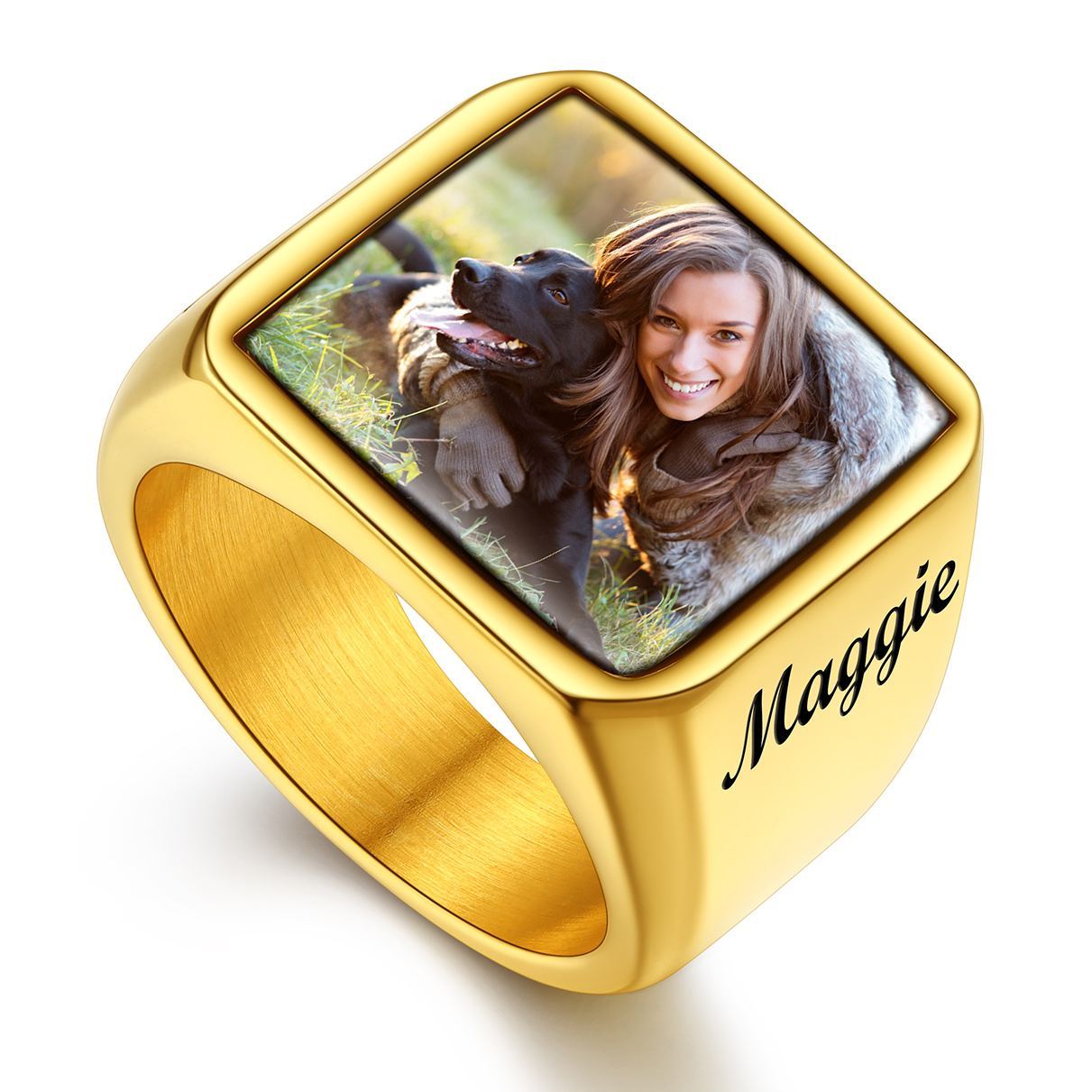 Personalized Picture Signet Rings with Names for Men