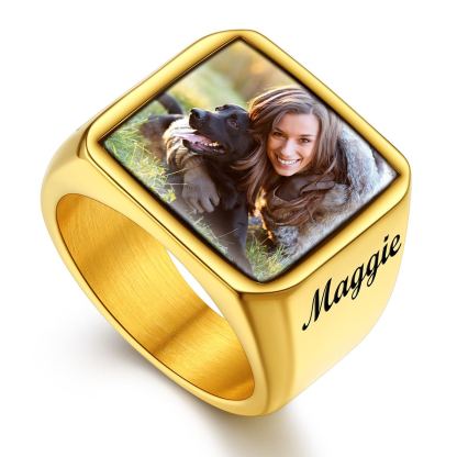 Personalized Picture Signet Rings with Names for Men