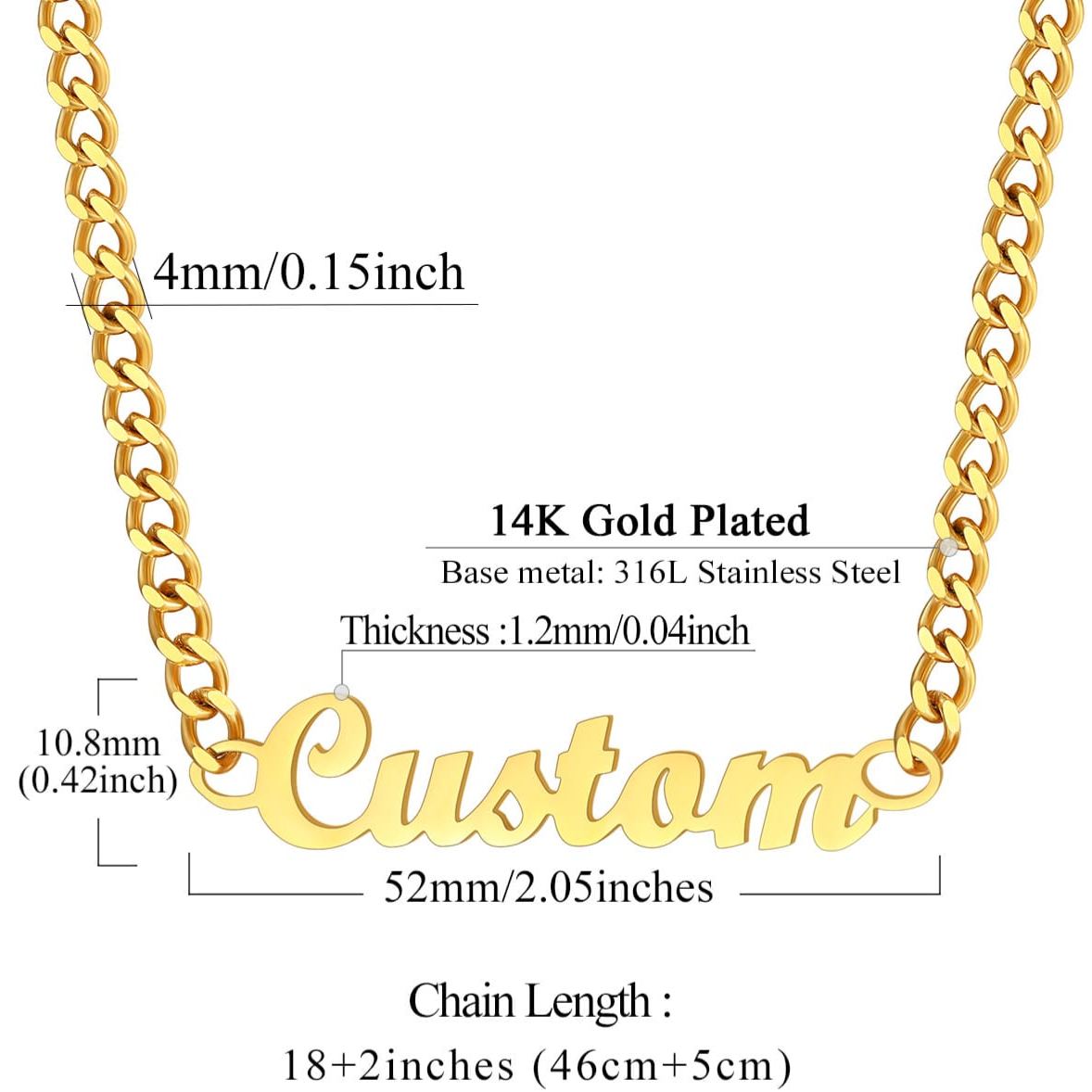 Custom Name Layered Chain Necklace Jewelry Gift for Women size