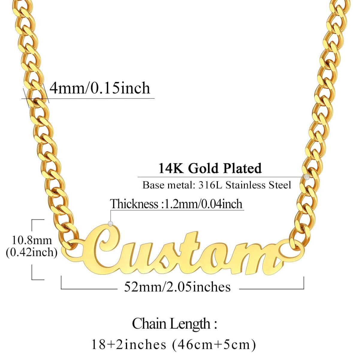 Custom Name Layered Chain Necklace Jewelry Gift for Women size