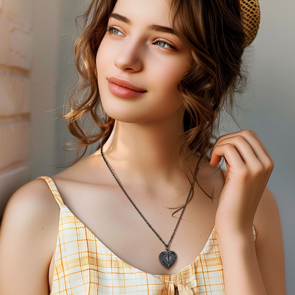 Personalized Photo Heart Locket Necklace with Sunflower for women