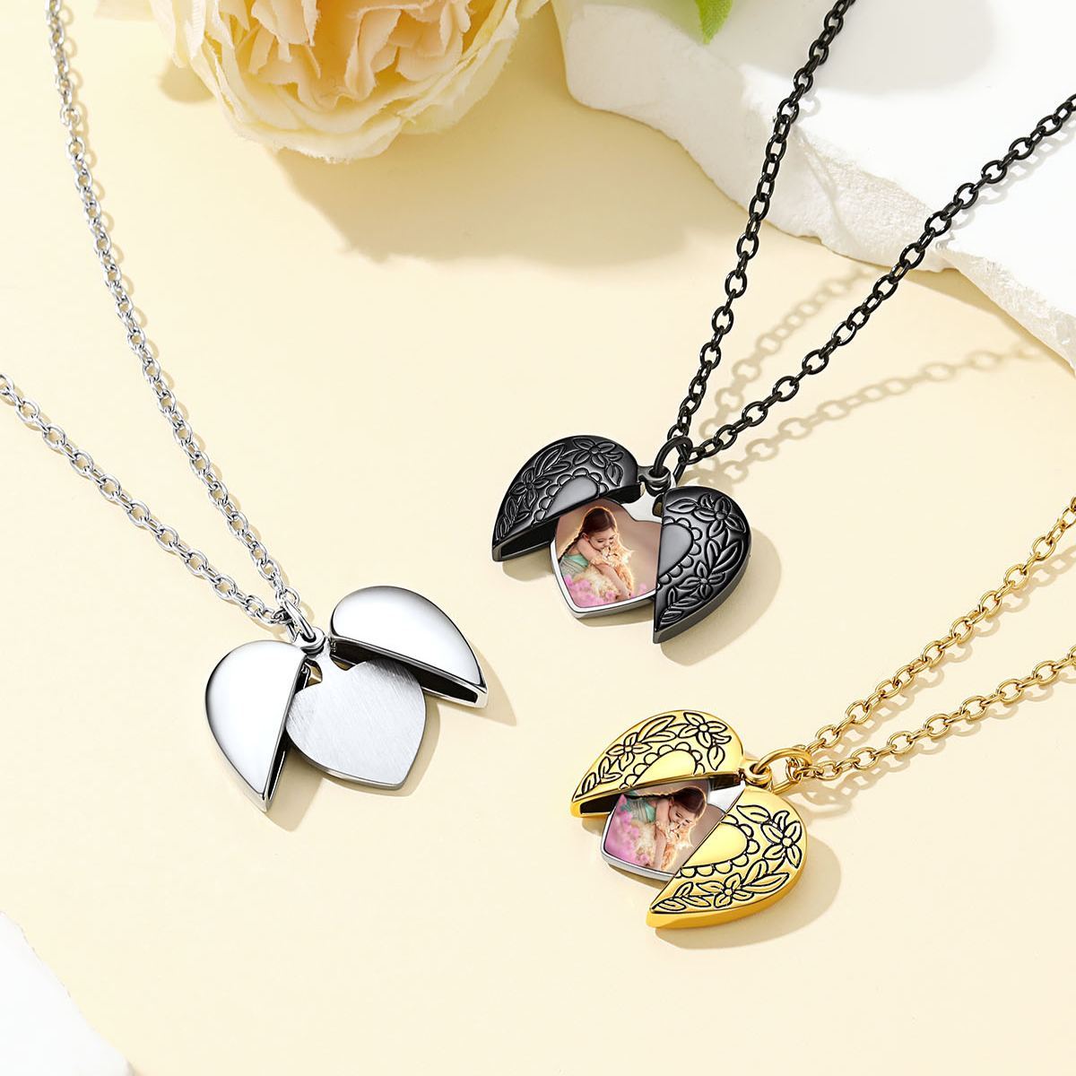 Personalized Photo Heart Locket Necklace 3 colors