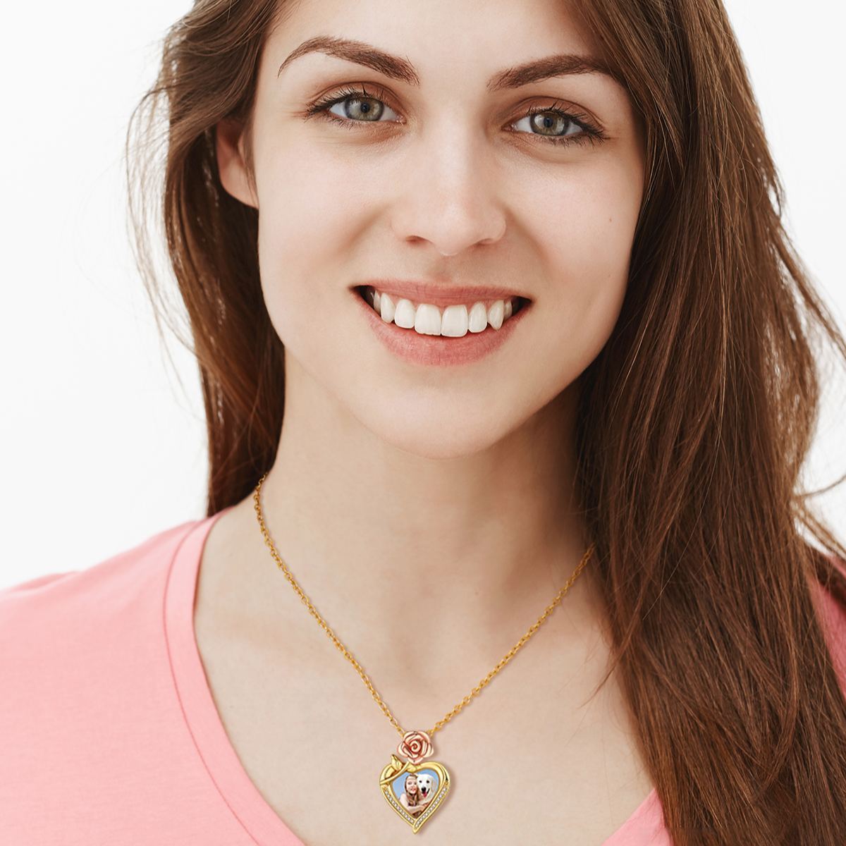 Customized Rose Heart Engraved Necklace with picture For Women