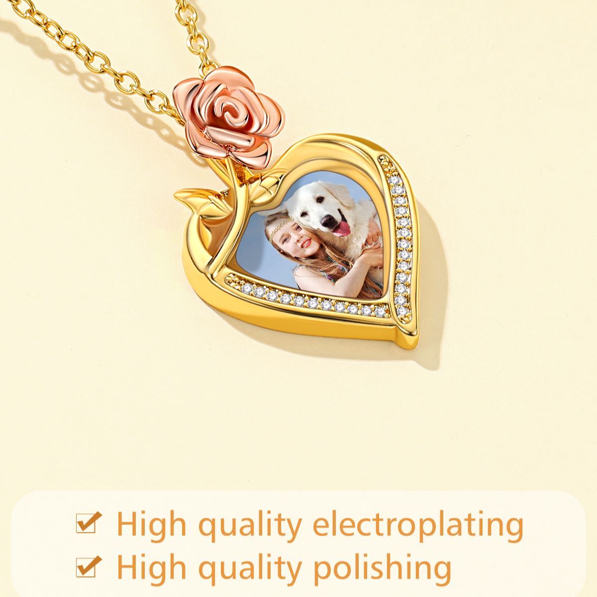 Customized Rose Heart Engraved Necklace  material