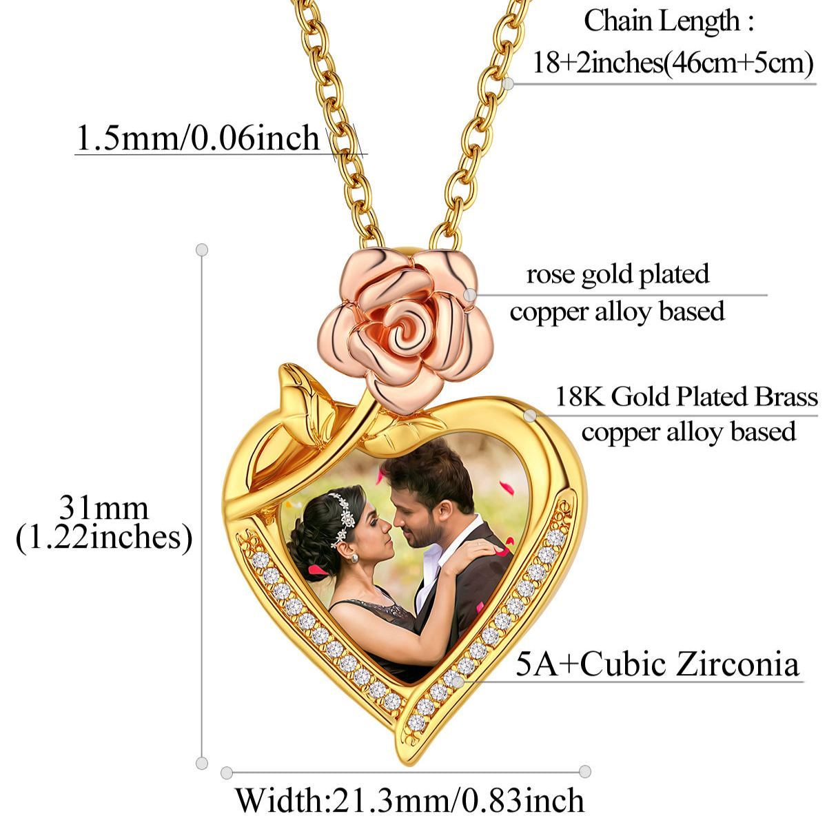 Custom4U Customized Rose Heart Photo Necklace-Dimension Figure