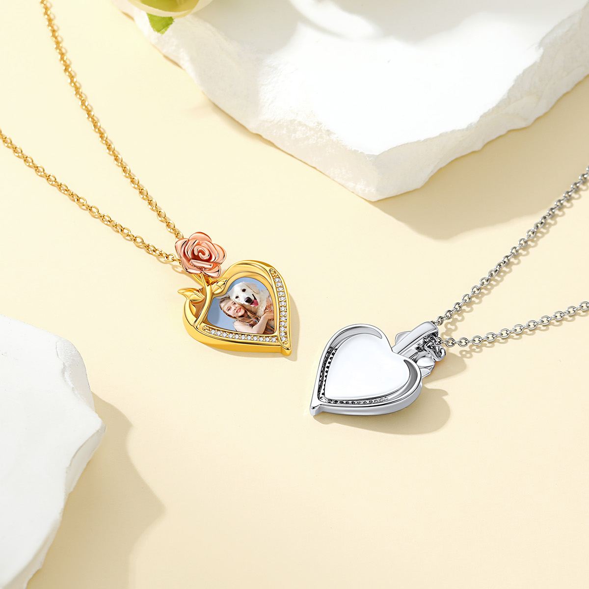 Customized Rose Heart Engraved Necklace 2 colors