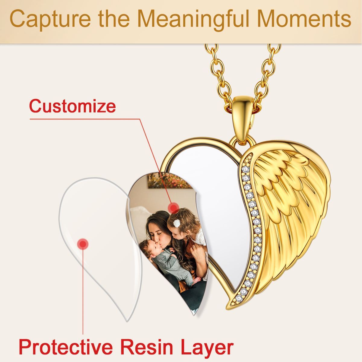 Heart Picture Necklace Angel Wings Necklace