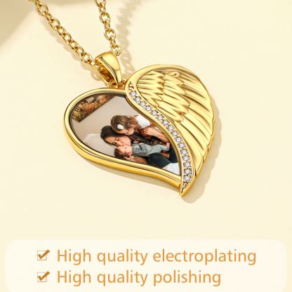 Customized Heart Picture Necklace Angel Wings Necklace gold