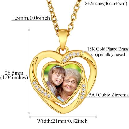 Custom4U Customized Bling CZ Heart Photo Necklace-Dimension Figure