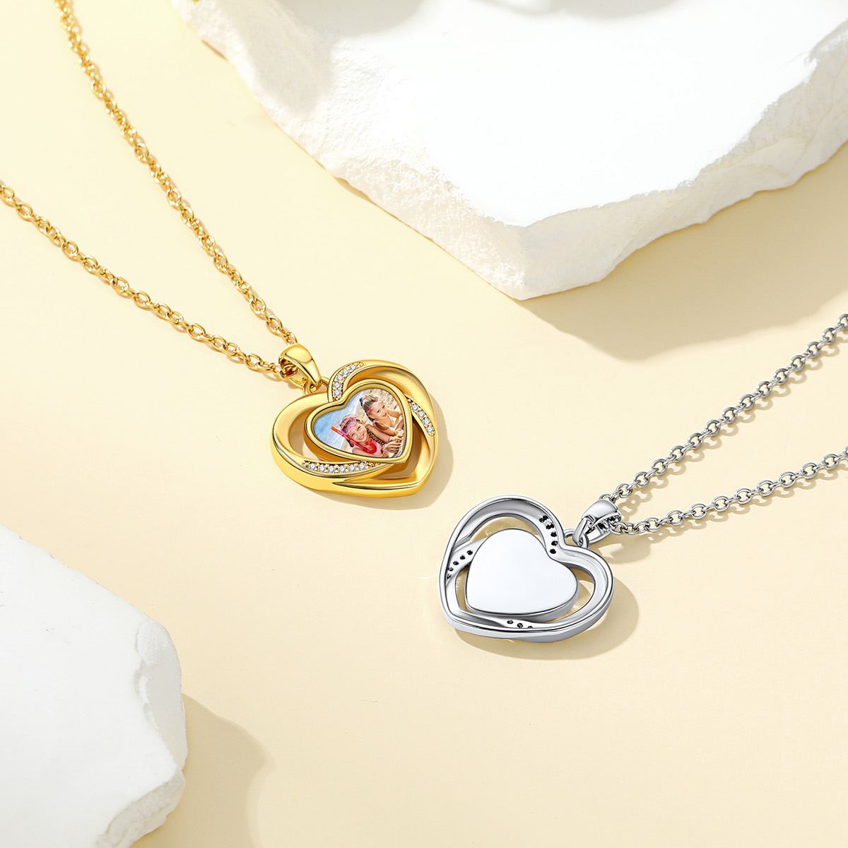 Customized Heart in Heart Photo Necklace For Women 2 colors