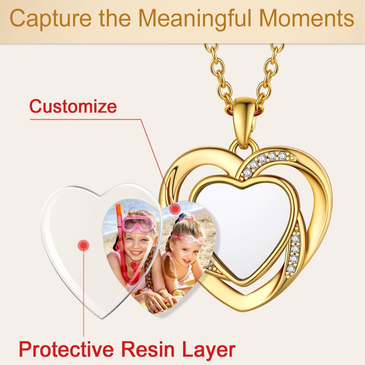 Customized Heart in Heart Photo Necklace 