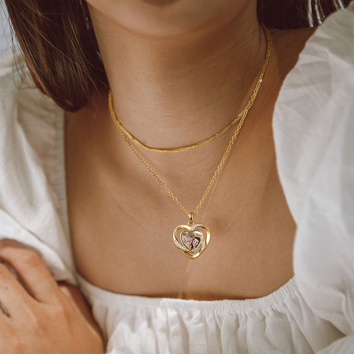 Custom4U Customized Heart in Heart Photo Necklace