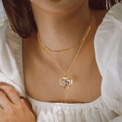 Custom4U Customized Heart in Heart Photo Necklace