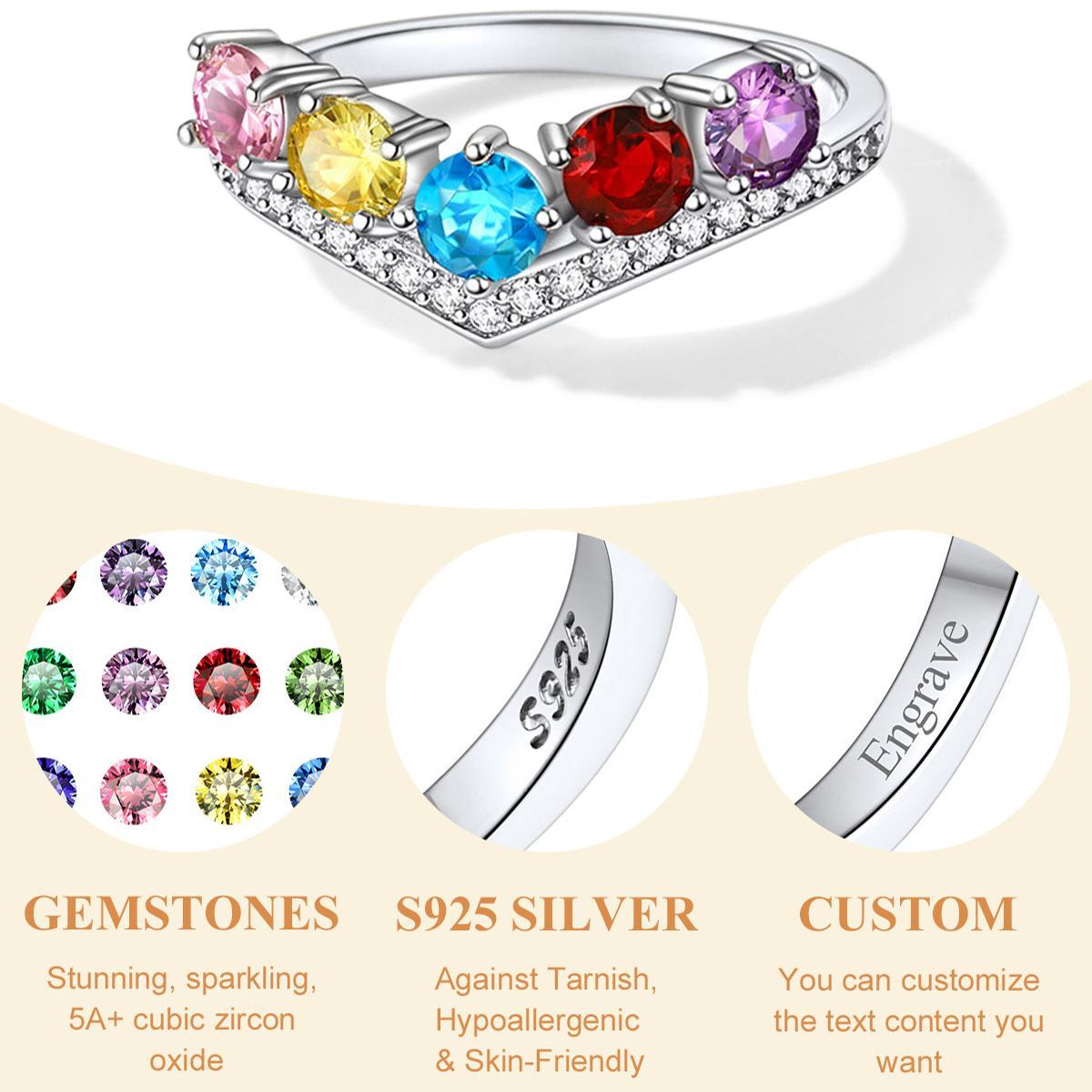 Personalized Family Rings for Women 925 Sterling Silver