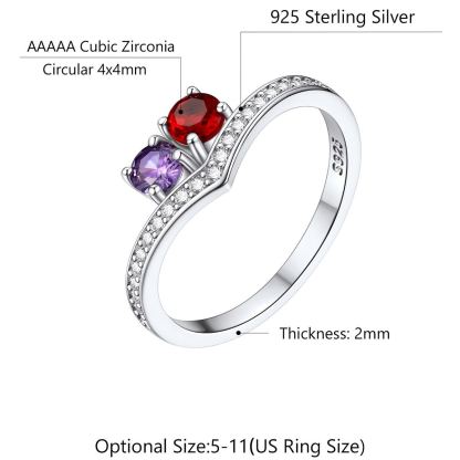 Personalized 1-4 Birthstone Family Rings for Women 925 Sterling Silver size