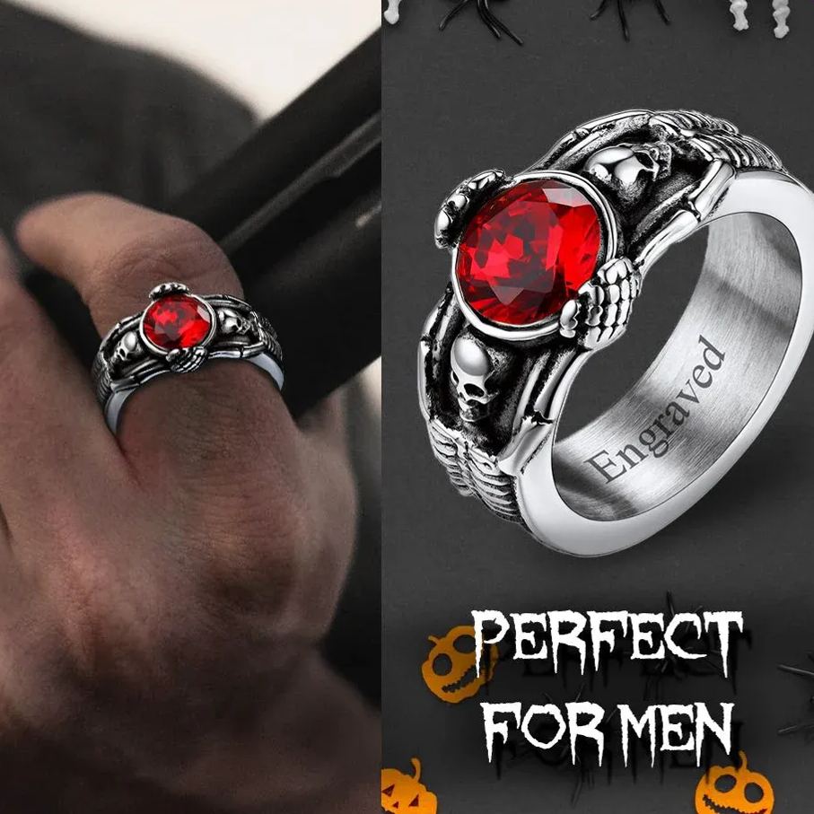 Personalized Engraving Skull Birthstone Ring for halloween
