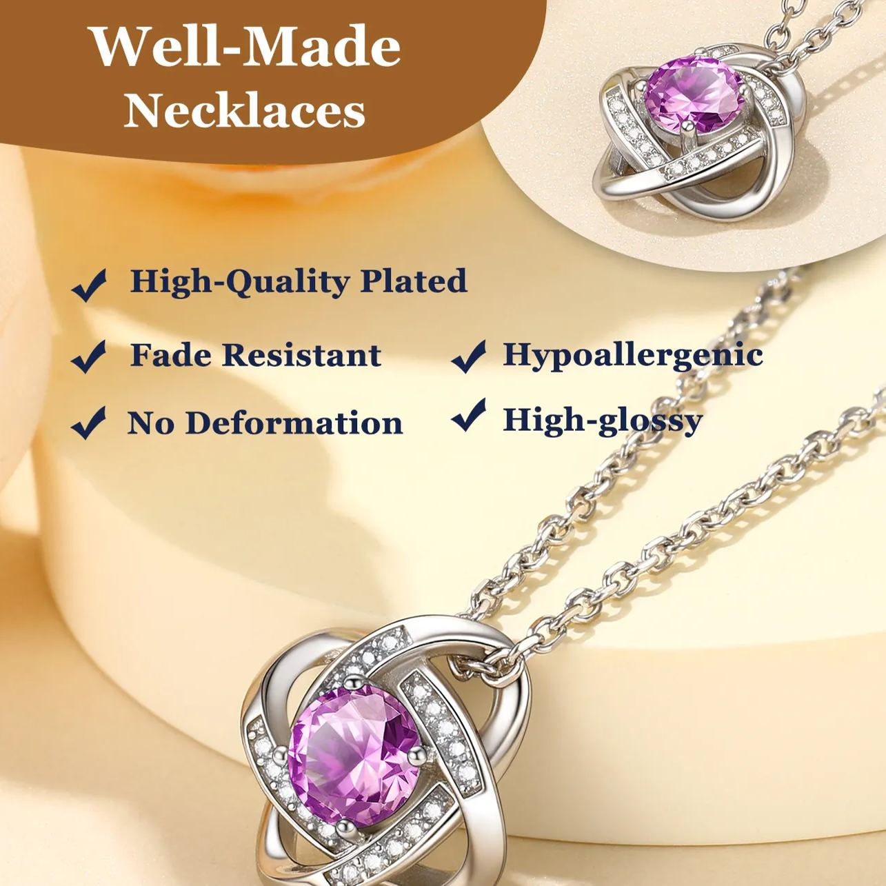 Love Knot Birthstone Necklace detail