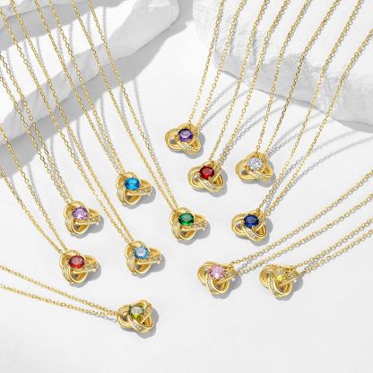 Birthstone Love Knot Necklace for Women