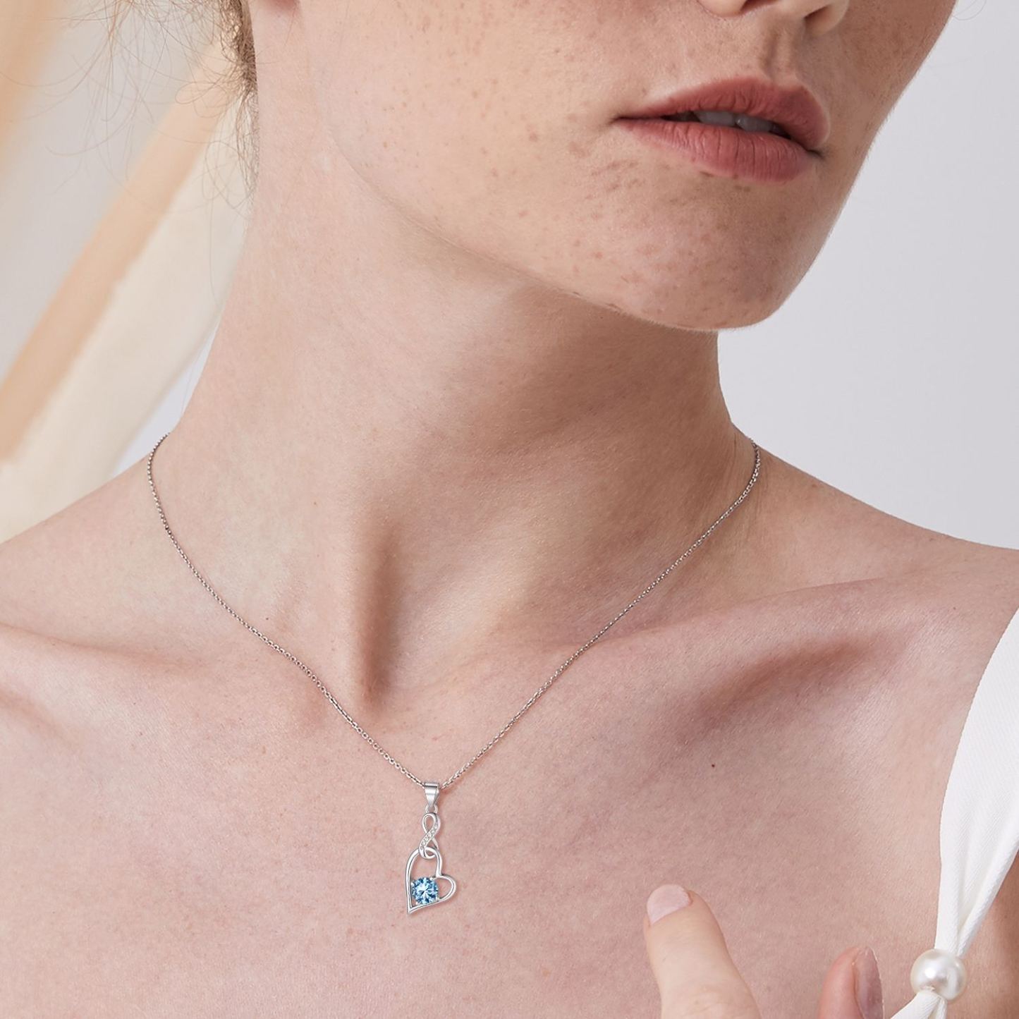925 Sterling Silver Infinity Heart Birthstone Necklace