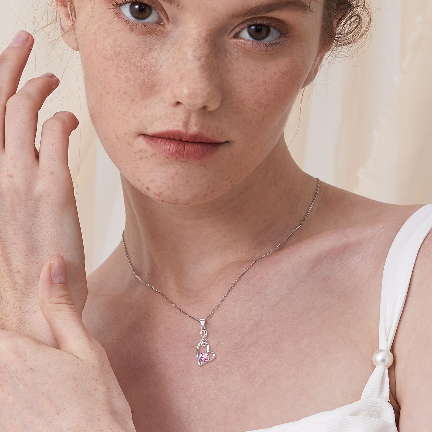 women wearing Infinity Heart Birthstone Necklace For Women