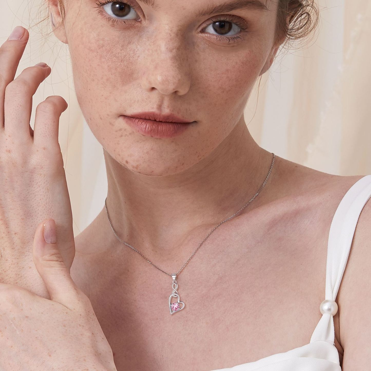 women wearing Infinity Heart Birthstone Necklace For Women