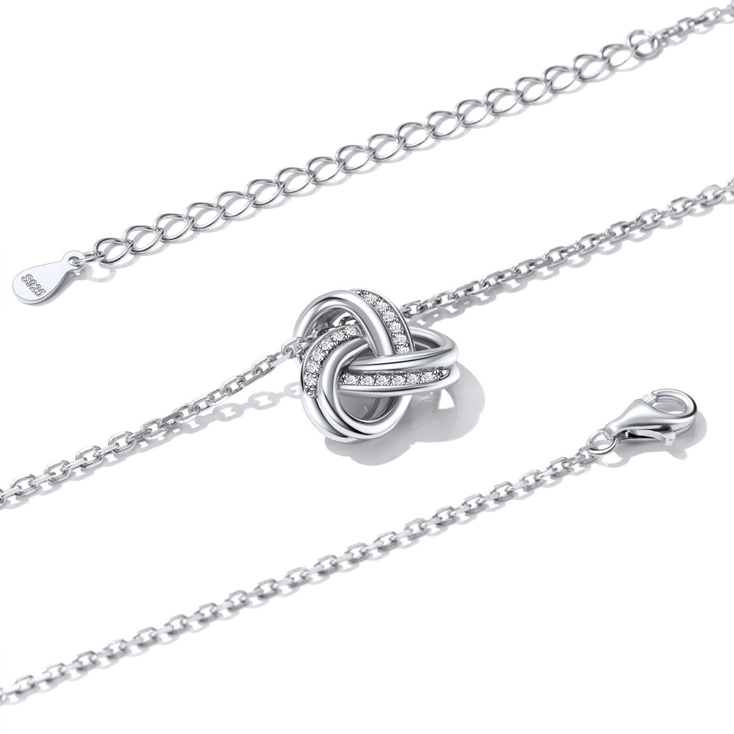 925 Sterling Silver Triple Love Knot Necklace for Women